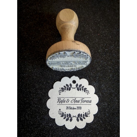 Sello Boda floral lineas paralelas