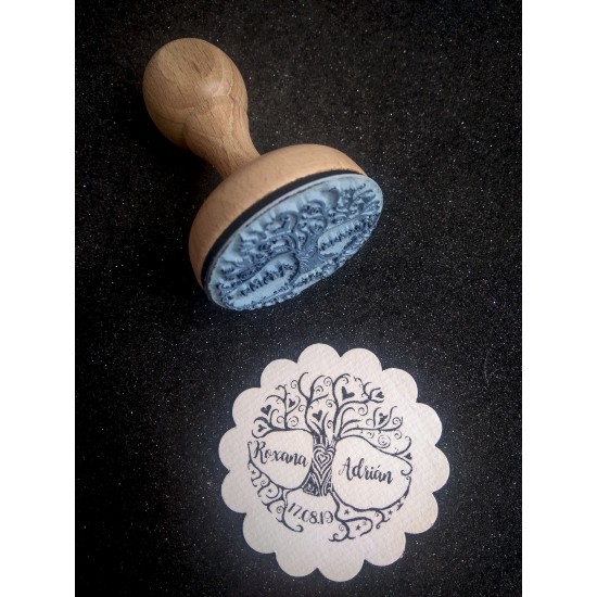 Sello Boda árbol corazones