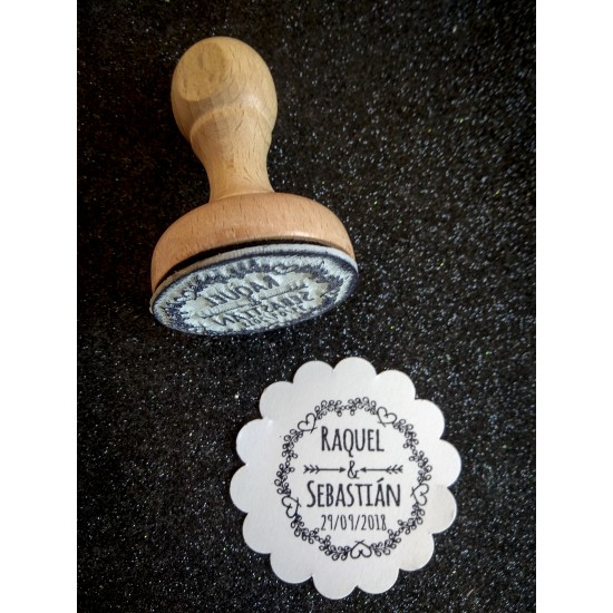 Sello Boda boho corazones y ramas